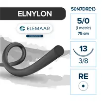 Elemaar ELNYLON 5/0 - шовный материал, 75 см, 3/8, 13 мм, колющая игла с квадратным телом, 12 шт.
