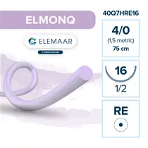 Elemaar ELMONQ 4/0 - шовный материал, 75 см, 1/2, 13 мм, колющая игла с квадратным телом, 12 шт.
